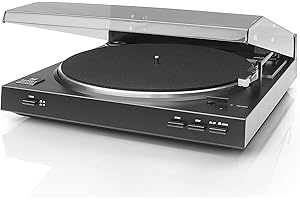 Dual USB-Plattenspieler DT 210-1, 2 Geschwindigkeiten, Magnet-Tonabnehmer-System, Riemenantrieb, USB-Anschluss für Digitalisierung, Schwarz