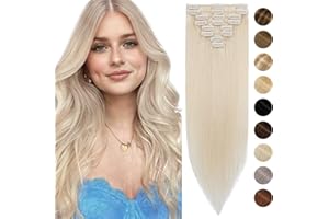 50cm - Silk-co Extensiones Clip Pelo Humano Hair Extension Peluca Postiza 8 Piezas 18 Clips Cabello Natural 70g Clip in Hair Extensions - 70# Blanqueador Blanco