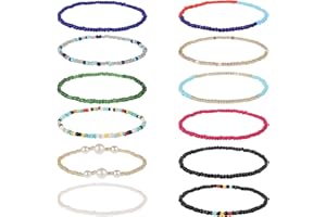 KINBOM 12pcs Bracelet de Cheville Perle Faits à la Main, Bracelet de Cheville Bohème Chaîne de Pied Colorée Bracelets de Cheville Élastiques pour Femmes Filles