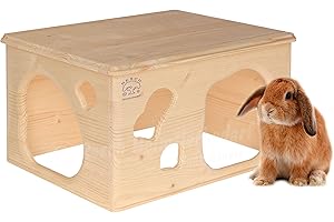 RESCH HEIMTIERBEDARF Resch Nr18 Grotte pour lapin en bois massif d'épicéa naturel / grande maison avec deux entrées au design « grotte » / 40 x 31 x 23 cm (L x l x H)
