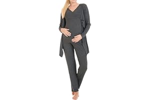 Herzmutter pigiama premaman per donna - pigiama da allattamento a tre pezzi - set benessere per la gravidanza - abbigliamento da casa per la gravidanza e l'allattamento - cardigan con pantaloni - 8100