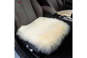Sisha-A Sheep Wool Seat Cushion Cover Winter Warm Natural Wool Car Seat Covers Universal Fit for Most Car, Truck, SUV, or Van Front Beige Yellow