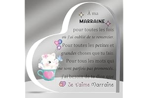 HZBLAZ Marraine Acrylique Plaques Cadeaux Fête des Mères Apprécier Anniversaire Coeur Signe Décoration Maison Souvenirs Noël de Filleul filleule Mignon Chat Ma Tata Amour Rappel Souvenir