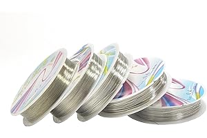 PERLIN Juego de 5 rollos de alambre de cobre, 0,6 mm, 0,5 mm, 0,4 mm, 0,3 mm, 0,2 mm, color plateado, alambre de cobre