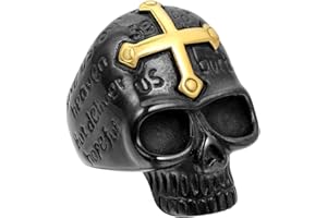 JewelryWe Gioielli Anello Grande da Uomo, Anelli Gotico con Croce, Anello Bibbia Cranio Teschio, Acciaio Inossidabile, Punk Stile Colore Oro Nero (con Borsa Regalo), Misura 17-35