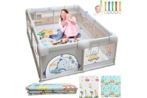 P PARVULÍ PARVULI Parque Infantil Bebe 120x120cm - Corralito Bebe con 6 agarraderas y Alfombra de Juegos Acolchada - Parque Bebes para Casa Plegable con Malla Transpirable y Vayas con Protecciones