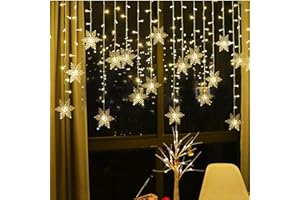 OAICIA String Lights LED Fairy Light, 96 LED Curtain 3.5M Snowflake Waterproof IP44 Christmas Lights Plug in Lights for Outside Indoor Bedroom Party Fence Patio Wedding - Warm White
