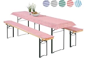 ‎HEIMTEXLAND heimtexland ® Auflagen Set Bierzeltgarnitur 3-teilig Biertisch Tischdecke Bierbank Polster Bierbankauflage Typ331 Vichy Karo Rot für Tischmaß 70 x 220 cm