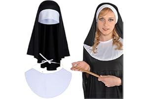 Fartoni Voile religieuse + col blanc pour costume de nonne fille ou femme. Accessoire Halloween Bonnet religieux d'horreur. Voile pour homme. Accessoires de déguisement.