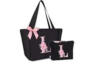 Vavabox Sac Cabas Personnalisé avec Initiale A-Z, Cadeau Imperméable pour Femmes, Demoiselles d'Honneur, Maman, Enseignantes, Amies