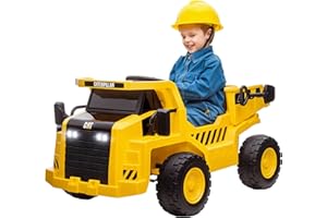 AIYAPLAY Kinder Elektro Traktor 12V Aufsitztraktor mit 2,4 Ghz Fernbedienung, Eimer, Schaufel, Elektroauto mit Musik, Lautsprecher, Scheinwerfer, 3-5 km/h, für 3-6 Jahre Kinder, Gelb