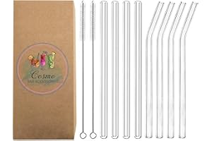 COSMO Glasstrohhalme Set mit Reinigungsbürsten – Spülmaschinenfest und Wiederverwendbar – Strohhalme gebogen und gerade – Glas Trinkhalme für Cocktails, Smoothies oder Tee (8 Stück)