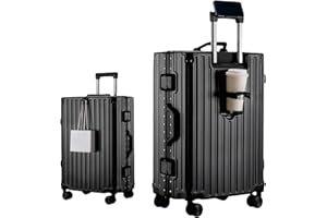 yuweijie Multifunktions Koffer Klein Alu-Rahmen Hartschale Trolley Reisekoffer Handgepäck Zwillingsrollen ZahlenSchloss(Schwarz, 55cm,45L)