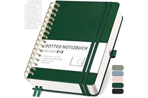 ‎RETTACY RETTACY Notizbuch A5 Dotted, Bullet Dot Journal mit 100 g/m² Dickem Papier, 150 Blatt, Notebook für Büro und Schule, Lederhülle, Dunkelgrün, 14.8 cm x 21 cm