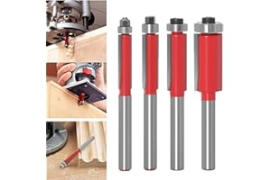Baorder 1/4 Inch Shank Flush Trim Router Bits Top Bearing Router Bit Woodworking Milling Cutter Tool 4PCS Set