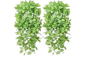 GIGIIS Künstliche Pflanzen 2 Stück Kunstpflanzen Hängende 105cm Grüne Blätter Hängepflanze Plastikpflanzen Kunstpflanze für Indoor Outdoor Balkon Hochzeit Garten Wanddeko