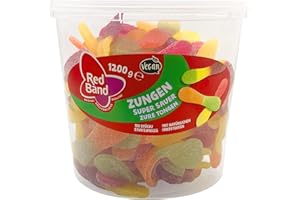 Red Band Fruchtgummi Zungen, super sauer, 100 Stück, 1,2 kg Dose + Tabakguru Kugelschreiber