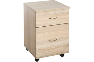 HOMCOM 2 Drawer Filing Cabinet with Wheels, Mobile File Cabinet for Home Office, Small Printer Stand, Oak