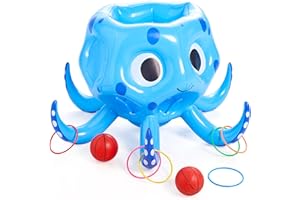 Sloosh Aufblasbare Octopus Pool Spielzeug, 2-in-1 aufblasbare Schwimmer Wasser Spiel, Basketball Hoop Ring Toss Outdoor Schwimmen Spielen, Toss Spiel schwimmende Schwimmbad Spiele für Kinder