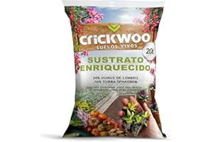 CRICKWOO - Sustrato Universal Premium con Humus de Lombriz. Saco 20L (30% Humus de Lombriz y 70% Turba Sphagnum) Ideal para Todo Tipo de Plantas, semilleros, macetas y Cultivos