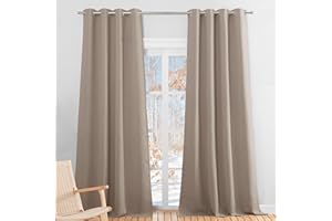 PONY DANCE Cortinas Termicas para Ventanas, Blackout for Living Room Cortinas Opacas Largas para Salon Dormitorio Cocina Comedor con Ojales 2 Piezas,132x240cm,Taupe Claro