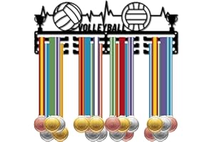 CREATCABIN Wieszak na medale do siatkówki, stojak na medale, rama sportowa, metalowa, wisząca nagroda, żelazny uchwyt ścienny, dekoracja ponad 60 medali, wstążka, medalista, czarny, 40 x 14 cm
