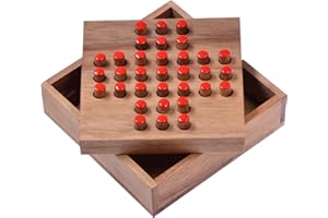 LOGOPLAY Solitaire Format S – Jeu de Réflexion en Bois avec Chevilles Rouges
