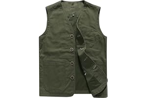 Oralidera Chaleco de Senderismo Safari para Hombre Chaleco Exterior de Algodón Chalecos con Multibolsillos de Trabajo Camping Senderismo Chaleco Verano con Botón