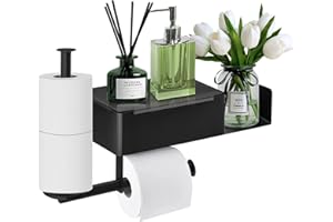Airminti Porte Papier Toilette, Toilette Mural sans Perçage avec Étagères et Boîte à Lingettes Humides, Support 2 Rouleau pour Salle de Bain Cuisine Gxin-noir
