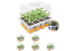 MIXC Invernadero de interior reutilizable, 6 unidades de 72 celdas, mini invernadero con tapa elevada, para plantas de semillero, color naranja