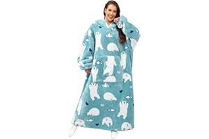 TOMEEK Bluza z kapturem oversize, dla kobiet, bardzo długa, z uroczymi zwierzętami i ogromną kieszenią, super ciepła i przyjemna, polarowa, koc dla dorosłych, mężczyzn, nastolatków, jeden rozmiar