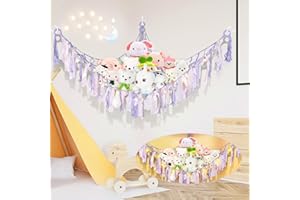 Luckits Spielzeug Aufbewahrung Mit Led Kuscheltier Aufbewahrung Netz Hängend Spielzeug Organizer Kinderzimmer Spielzeug Hängematte für Kuscheltiere Eckspielzeug Netz für Schlafzimmer(Lila