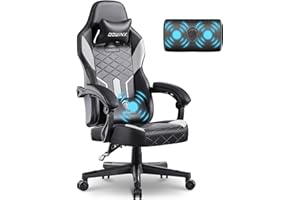 Dowinx Gaming Chair for Adults with Massage, Ergonomic Office Chair, Computer Chair for Kids with Spring Cushion, PC Chair with Armrest and Lumbar Support, PU Leather, Backrest 150KG (White)