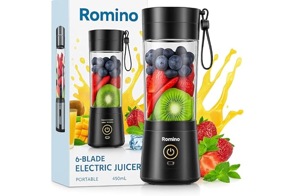 ROMINO USB Rechargeable Blenders for Smoothies and Juices, Juicer Mixer Grinder Mini Portable Juicer Blender, Portable Blender, Electric Fruit Juicer Machine, Personal Size Mini Juice Mixer,
