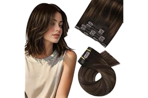 Moresoo Extension Capelli Veri Clip Balayage Remy Extension con Clip Capelli Veri Castano Scuro a Marrone Medio con Castano Scuro #2/6/2 30 cm 80g 5 Pezzi