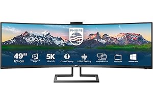 ‎PHILIPS MONITORS Philips 499P9H - 49 Zoll DQHD Curved USB-C Docking Monitor, Webcam, höhenverstellbar, HDR400 (5120x1440, 70 Hz, HDMI 2.0, DisplayPort, USB-C, RJ45, USB Hub) schwarz