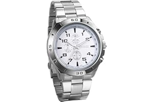 JewelryWe Orologio design New Golden Cavaliere, Business Casual Orologio elegante, 3 Occhi decorativi, Quadrante nero/blu attraente, Orologi da uomo cinturino colore Argento