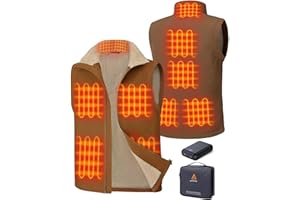 GOTOBI Gilet Chauffant Homme Avec Batterie 16000mah 7,4V Incluse,9 Zones de Avec 3 TempéRatures,Gilet en toile,Veste doublée polaire chaude et coupe-vent pour l'extérieur