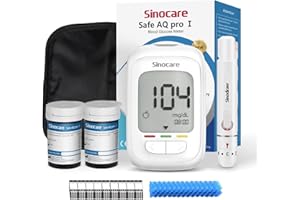 Glucometro Sinocare Safe AQ Pro I, Medidor de Glucosa en Sangre 50 Kit, Rápido y Preciso Kit de Prueba con Electrodo de Plata Actualizado y 500 memorias