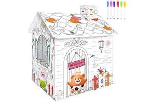 deAO Kids Maison De Jeu 3D en Carton,Maison en Carton À Peindre avec 6 Stylos De Couleur,Enfants Playhouse Doodle Dessin Maison À Colorier,Coloriage Éducation Dessin Jouets