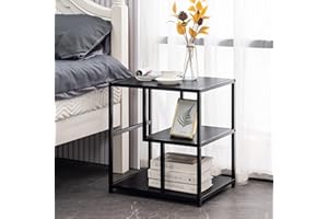 APICIZON Beistelltisch, Couchtisch 56 * 40 * 53 cm, Wohnzimmertisch Sofatisch mit 3 Ebenen, Nachtisch mit Stahlrahmen für Wohnzimmer, Schlafzimmer, Büro, Schwarz, AP-BT2205
