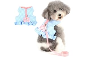 Zunea Zestaw uprzęży i smyczy dla małego psa, bez ciągnięcia, sukienka chihuahua, odporna na ucieczkę, kamizelka dla kota, kociaka, miękka bawełna, wyściełana kurtka dla szczeniaka, ubrania z uroczą