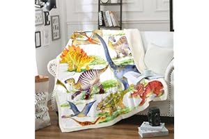 Loussiesd Kinder Dinosaurier Wohndecke 150x200cm Dschungeltiere Muster Decke für Schlafsofa Kuscheldecke Süß Karikatur Dinos Design Flanell Fleecedecke