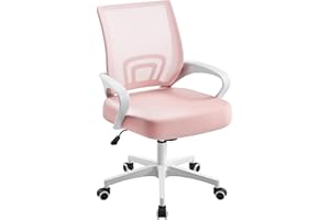 Yaheetech Silla de Escritorio Oficina Malla Silla Ergonomica con Soporte Lumbar Altura Ajustable Respaldo Transpirable Silla Giratoria Función Inclinación para Oficina Capacidad Max136 KG Rosa