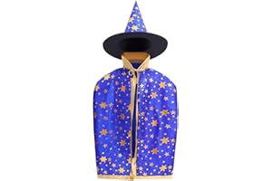 BESPORTBLE Zauberer Kostüm Kinder Verkleidungskiste für Kinder Kostüm Halloween Wizard Cape Witch Umhang mit Hut Kinderkostüm Hexenhut Faschingskostüm für Karneval Fasching Cosplay Junge Mädchen, Blau
