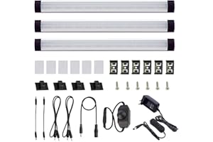 AIBOO Juego de 3 Barras LED Regulables con Interruptor, Cocina Debajo de La Luz del Gabinete, Luces de Barra de Cocina para Encimera con Atenuador de Dial, Iluminación de Armario(Blanco Caliente2700K)