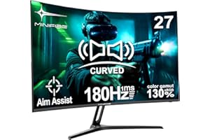 ‎MINIFIRE Minifire 27 Zoll Gaming Monitor, 180Hz, Curved Gaming Monitor, Lautsprecher, 1500R, 1Ms, sRGB130%, FHD 1080P Computer Bildschirm, VESA kompatibel, Eye Care Adaptive Sync HDMI＆DP Prots（MFG27C1 ）