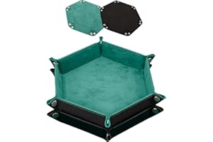 SIQUK Sześciokątna taca na kości, 2 sztuki, składana taca ze skóry PU, aksamitny uchwyt na kości do gier w kości, takich jak RPG, DND i inne gry stołowe, cyjan i czarny