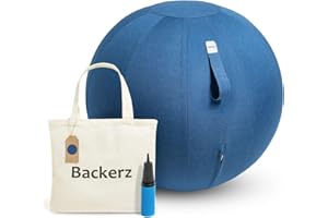 Backerz Siège Ballon - Balle intérieure PVC Résistante, Capacité 110kg, Caoutchouc, Housse Lin Doux Lavable - Chaise Ballon Ergonomique Bureau & Yoga, pour Bonne Posture