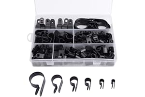 Loscrew 200Pcs Thickened Nylon P Clips Cable Clamp Clips-3/16’’ 1/4’’ 3/8’’ 1/2’’ 3/4’’ 1’’ Mounting R-Type Cable Clip Wire Clamp Audio Fastener for Wire Management,Cable,Conduit and Cable Conduit Kit